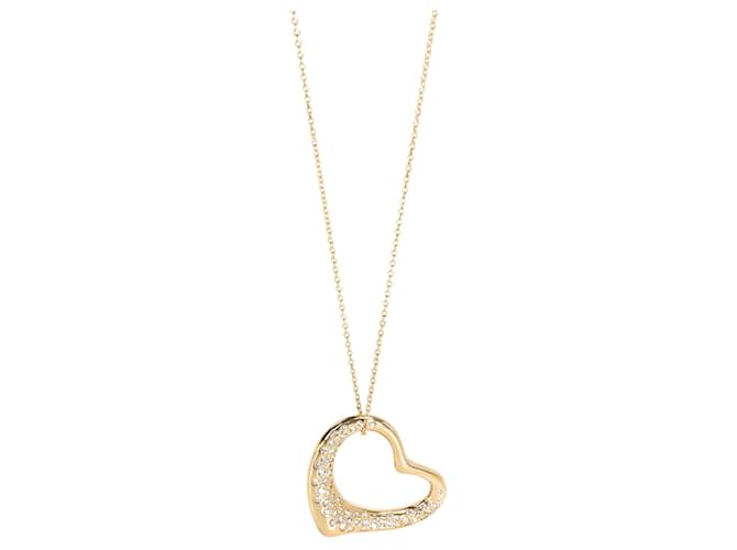TIFFANY & CO. Elsa Peretti Diamond Open Heart Pendant in 18k yellow gold 1 ctw Silvery Metallic Metal  ref.1301115