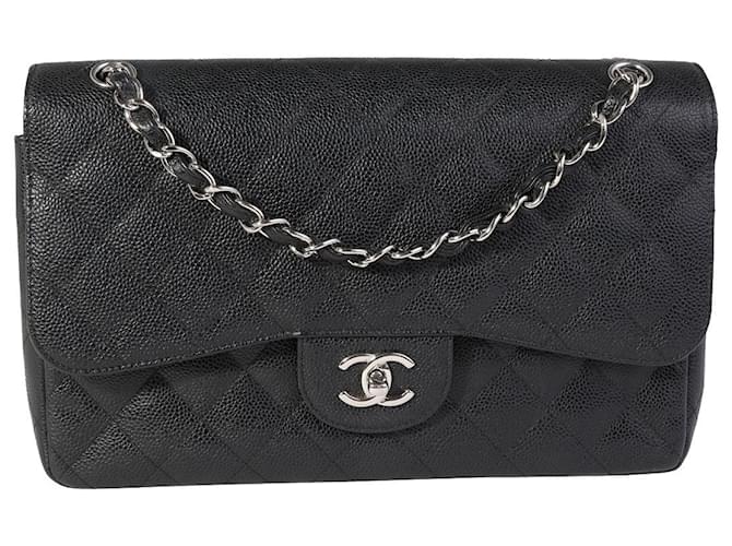 Timeless Chanel Black Quilted Caviar Jumbo Classic bolso con solapa forrado Negro Cuero  ref.1301118