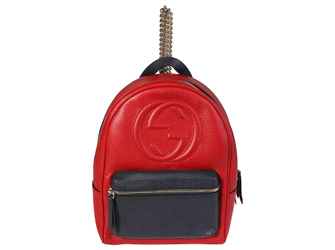 Gucci Red & Navy Pebbled Leather Soho Chain Backpack Blue  ref.1301119