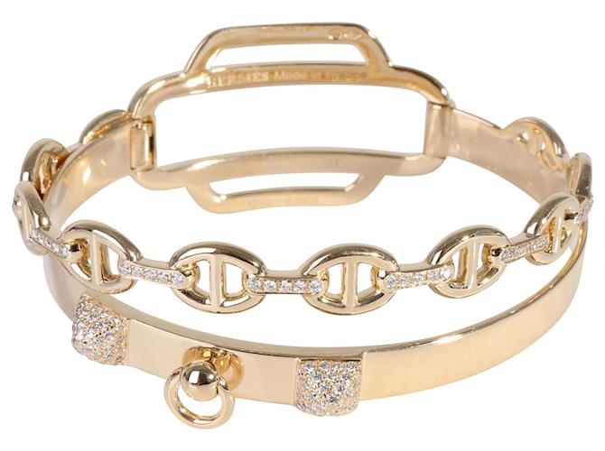 Bracciale con diamanti Tour Collier De Chien foderato Hermès in 18K oro giallo 0.79 ctw Argento Metallico Metallo  ref.1301120