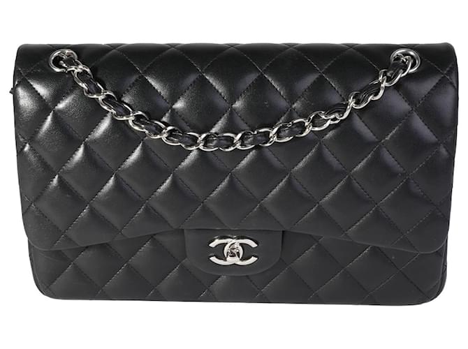 Timeless Chanel Black Quilted Lambskin Jumbo Classic Double Flap Bag Leather  ref.1301129