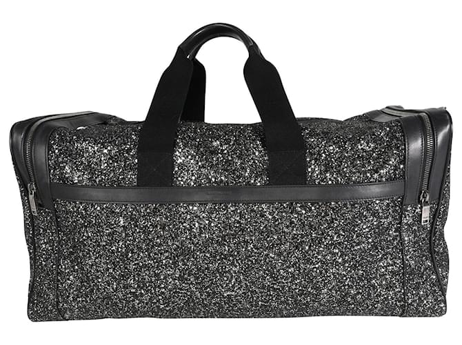 Duffle Saint Laurent City Sporttasche aus glitzerndem Segeltuch und schwarzem Leder Leinwand  ref.1301138