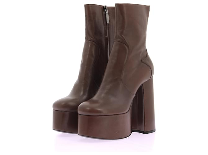 SAINT LAURENT  Ankle boots T.eu 37 leather Brown  ref.1301170