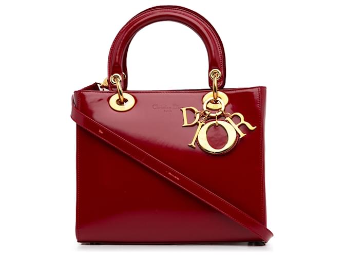 Dior Red Medium Patent Lady Dior Leather Patent leather  ref.1301185