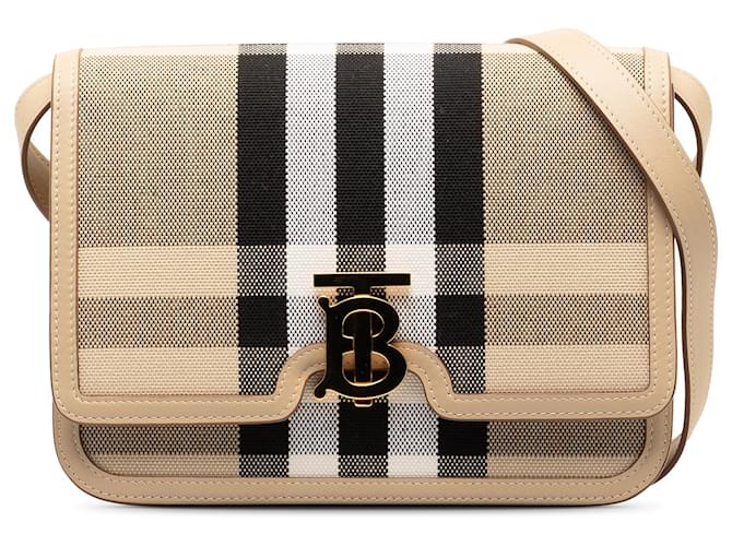 Burberry Brown Canvas Check TB Crossbody Beige Leather Cloth Pony-style calfskin Cloth  ref.1301186
