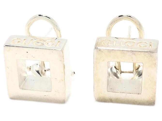 Gucci Silver Square Metal Clip on Earrings Silvery  ref.1301236