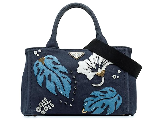 Bolso satchel Prada Canapa Hawaii azul Azul marino Lienzo Paño  ref.1301275