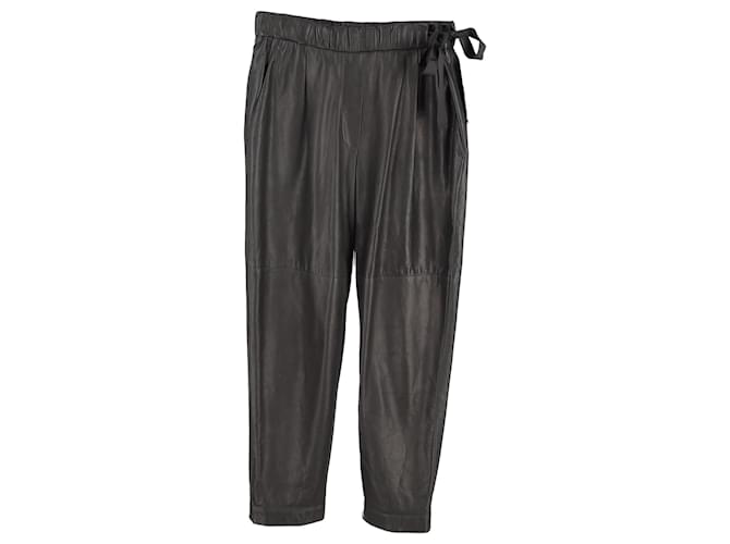 Brunello Cucinelli Pantalones con cordón en cuero negro  ref.1301302