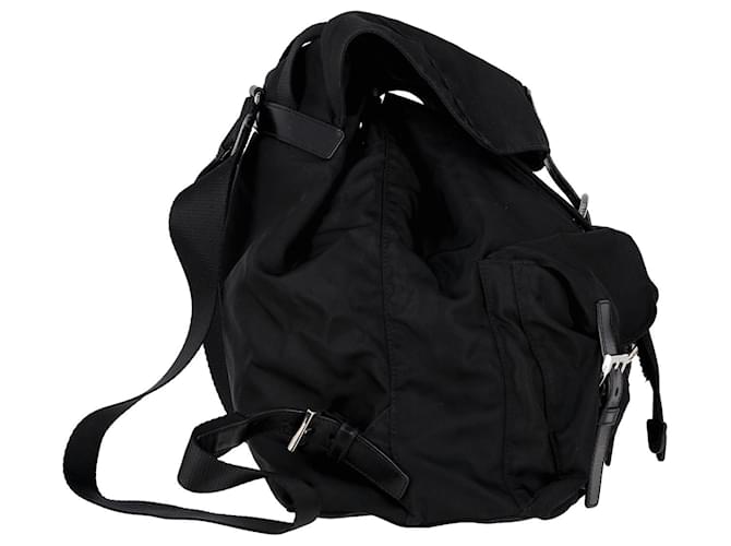 Prada Saffiano-Trimmed Medium Vela Drawstring Backpack in Black Nylon  ref.1301305