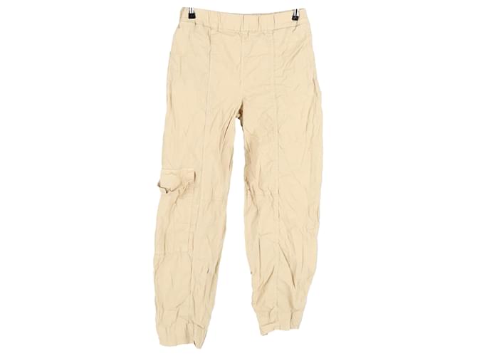 Ganni Washed Canvas Elasticated Curve Pants in Beige Cotton  ref.1301326