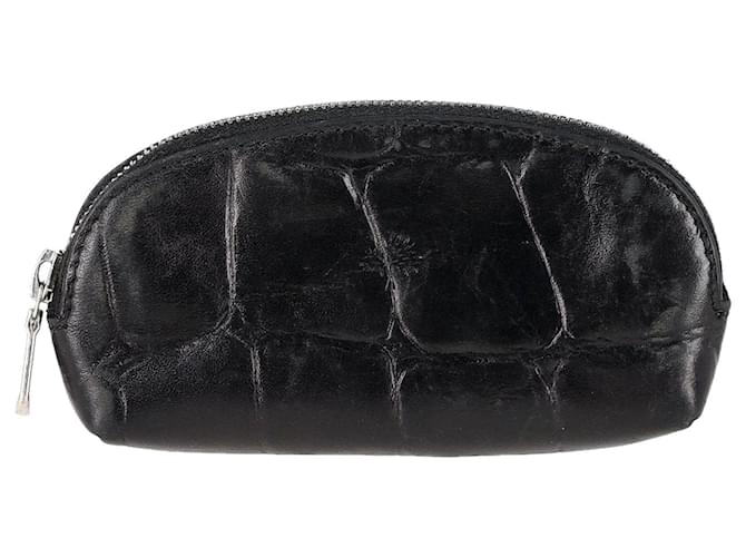 Mulberry Croc-Effect Coin Purse with Key Ring in Black Leather  ref.1301329