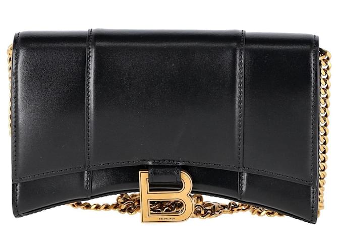 Balenciaga Hourglass Wallet on Chain in Black Leather  ref.1301342