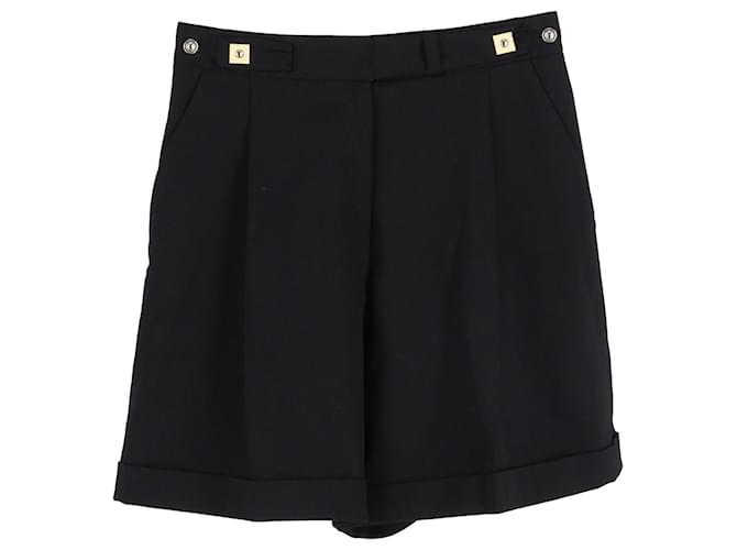 Diane von Furstenberg Button Detail High Waist Shorts in Black Wool   ref.1301352