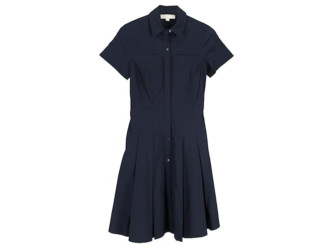 Michael Kors Micheal Kors Pleated Short Sleeve Dress in Navy Blue Cotton  ref.1301354