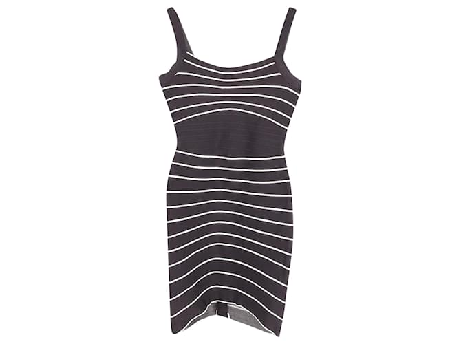 Herve Leger Mini-robe rayée en rayonne imprimée noire Fibre de cellulose  ref.1301356