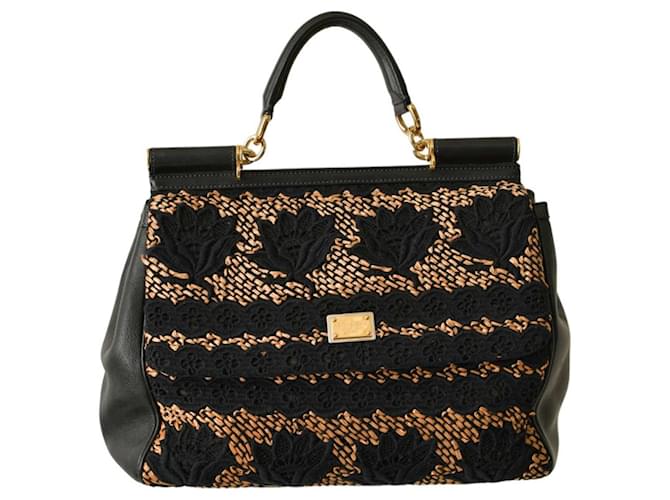 Dolce & Gabbana Sicily Shoulder Hand Bag black calfskin & hand-embroidered Leather  ref.1301385