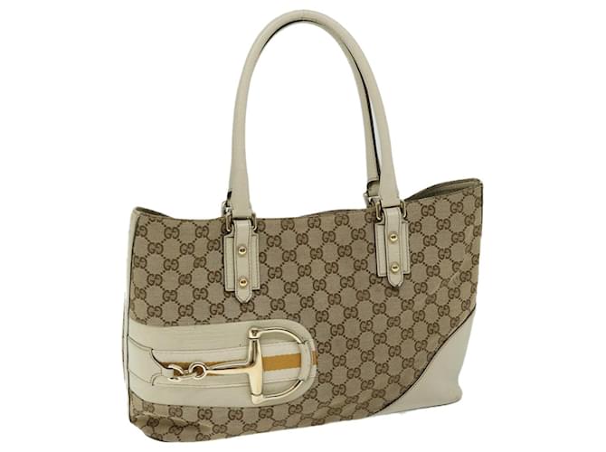 GUCCI GG Canvas Sherry Line Tote Bag Yellow Beige white 137385 auth 68043  ref.1301407