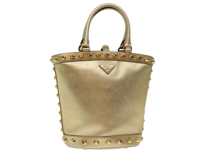 Saffiano PRADA Hand Bag Safiano Leather 2way Gold Auth 67465A Golden  ref.1301421