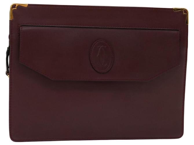 CARTIER Clutch Bag Leather Wine Red Auth 68226  ref.1301474