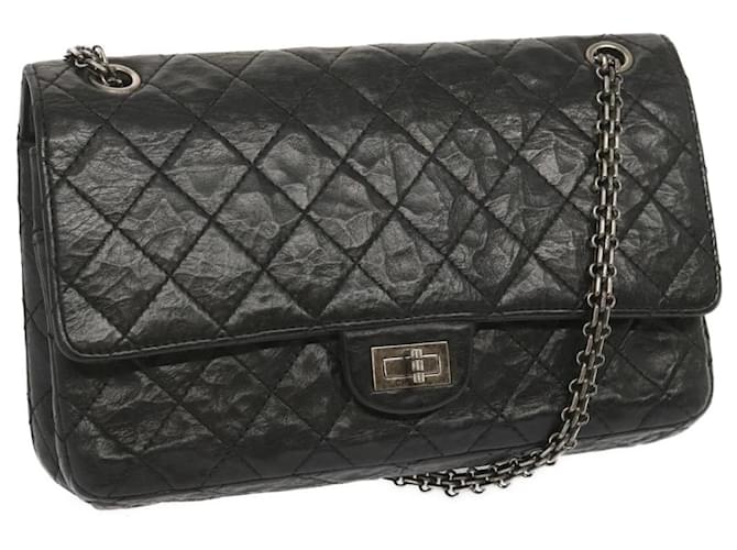 Chanel 2.55 Matelasse Chain Bag Aged calf leather Black A37586 CC Auth 67618A  ref.1301520