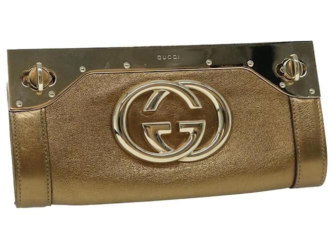 GUCCI Interlocking Clutch Bag Leather Gold Auth 67882A Golden  ref.1301527
