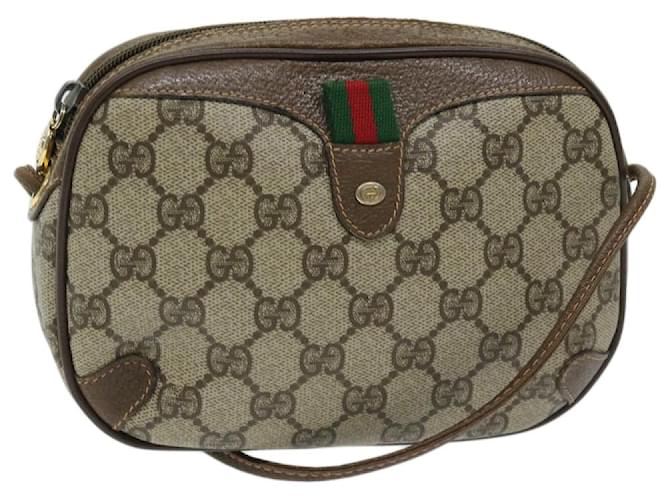 GUCCI GG Canvas Web Sherry Line Shoulder Bag PVC Beige Green Red Auth 68186  ref.1301532