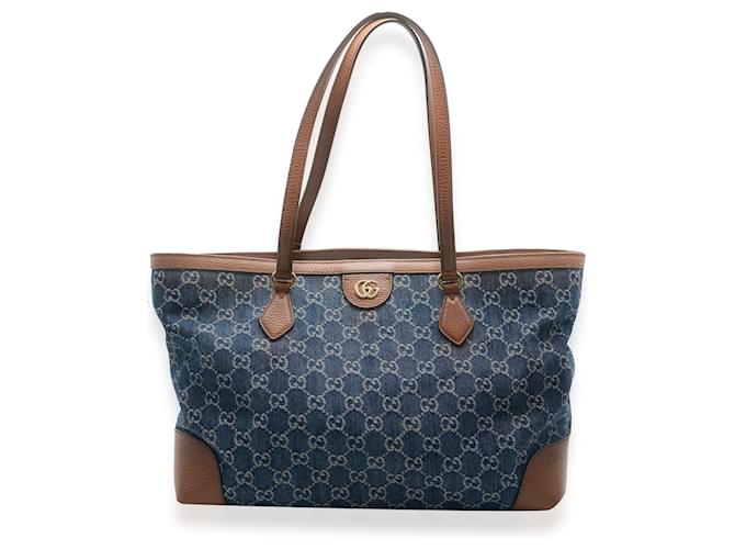 Gucci Blue Tea Cuir New Denim GG Medium Ophidia Shopping Tote Brown Leather Cloth  ref.1301539