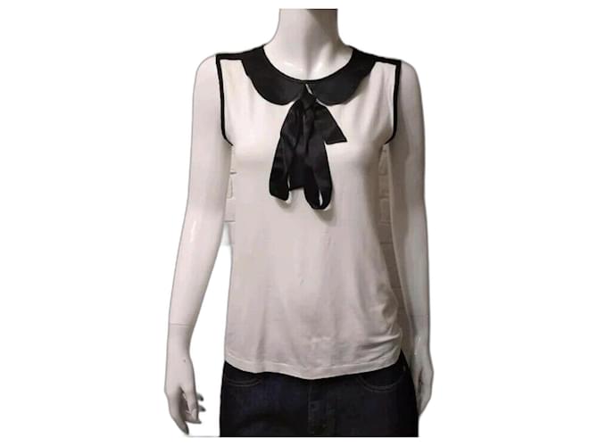 Dolce & Gabbana Dolce&Gabbana D&G white Viscosa silk top black tie neck collar blouse Viscose Elastane  ref.1301586