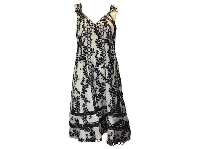 Autre Marque Zimmermann Ivory / Black Embroidered Cotton Dress Cream  ref.1301611