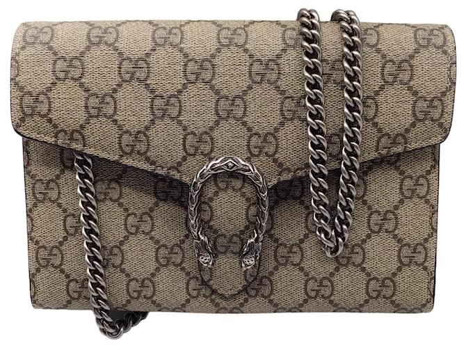 Autre Marque Gucci Beige / Borsa a portafoglio con catena Mini Dionysus con monogramma GG supremo rosa Pelle  ref.1301622