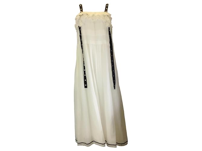 Autre Marque Philosophy di Lorenzo Serafini White / Black Pearl Embellished Cotton Midi Dress  ref.1301623