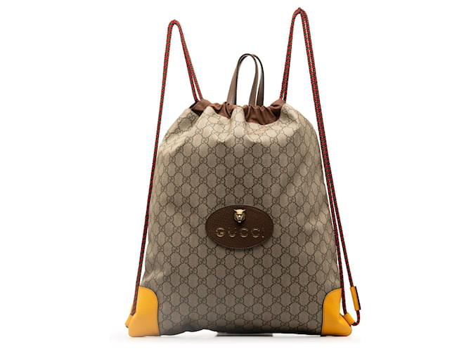 Brown Gucci GG Supreme Neo Vintage Drawstring Backpack Cloth  ref.1301627