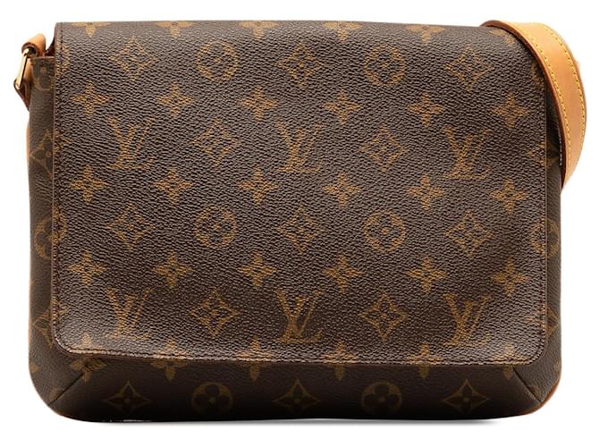 Bolso bandolera con correa larga Louis Vuitton Musette Tango con monograma marrón Castaño Cuero  ref.1301638