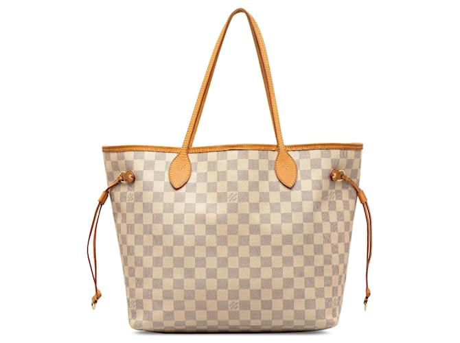 White Louis Vuitton Damier Azur Neverfull MM Tote Bag Leather  ref.1301654