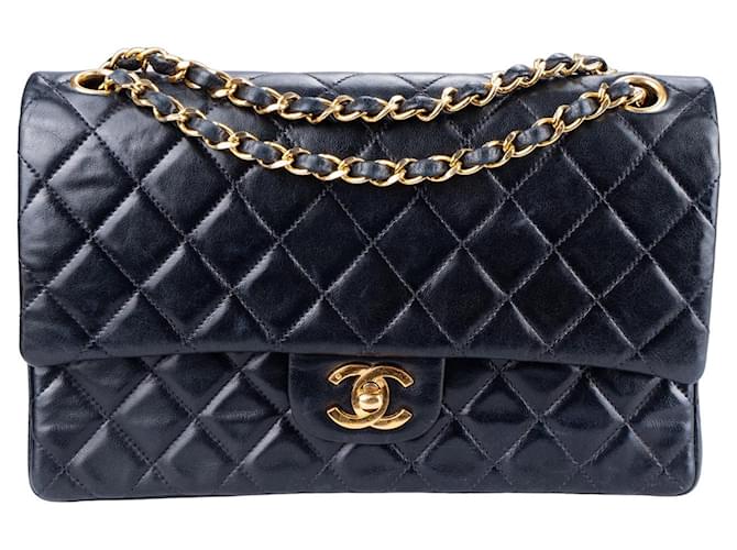 Chanel Quilted Blue Lambskin 24K Gold lined Flap Bag Cloth  ref.1301679