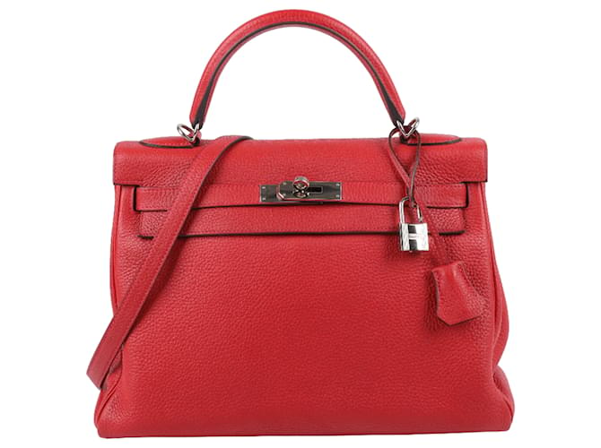 Hermès Hermes Kelly 32 Togo Rouge garance Acessórios de metal prateado T:2015 Vermelho Couro  ref.1301706