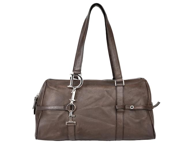 Christian Dior Brown Boston Leather Shoulder Bag Cloth  ref.1301718