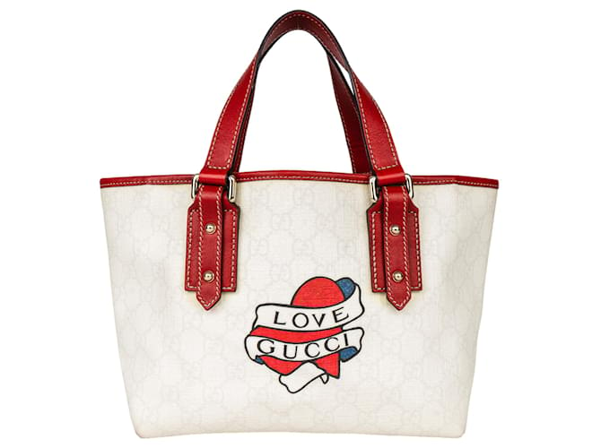 Gucci GG Monogram Tattoo Heart Handbag White Leather  ref.1301725