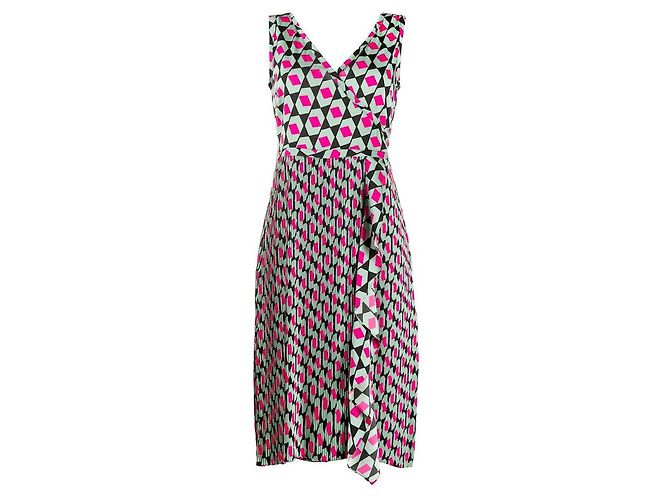 Vestido sem mangas Diane Von Furstenberg com decote em V e plissado Multicor