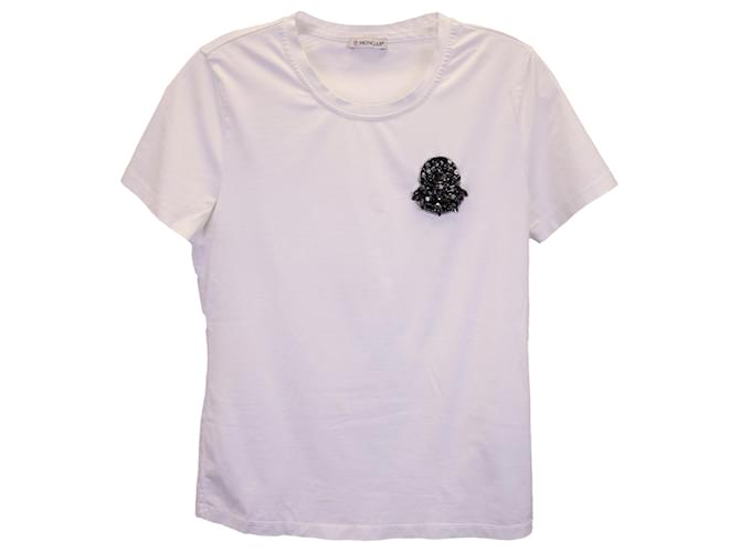 Moncler Crystal Logo-Appliqué T-Shirt in White Cotton  ref.1301751