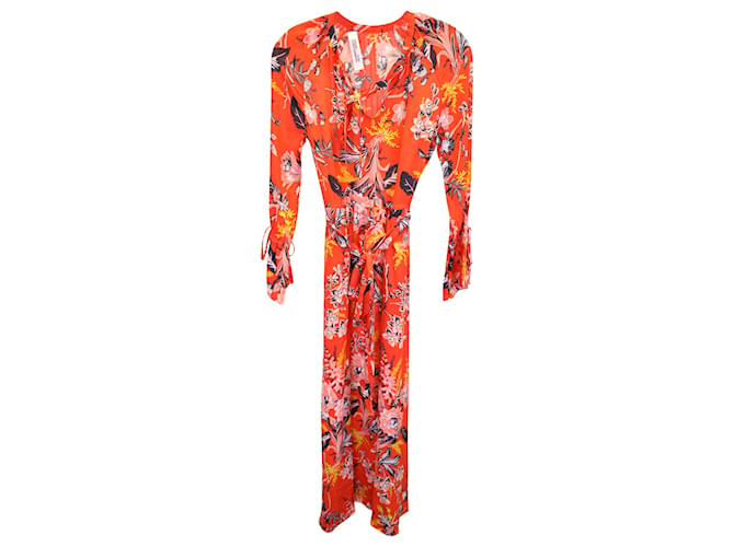 Diane Von Furstenberg Bethay Floral Printed Maxi Wrap Dress in Orange Silk  ref.1301752