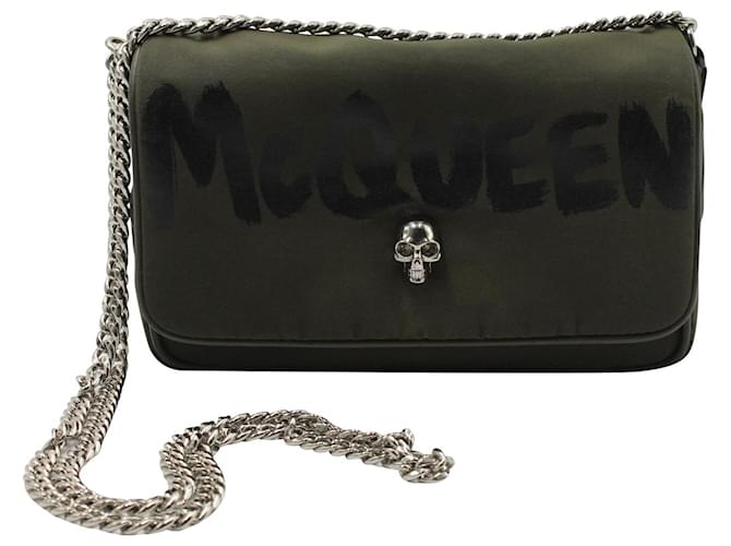 Alexander McQueen Graffiti Logo Skull Bag in Khaki Nylon Green  ref.1301759