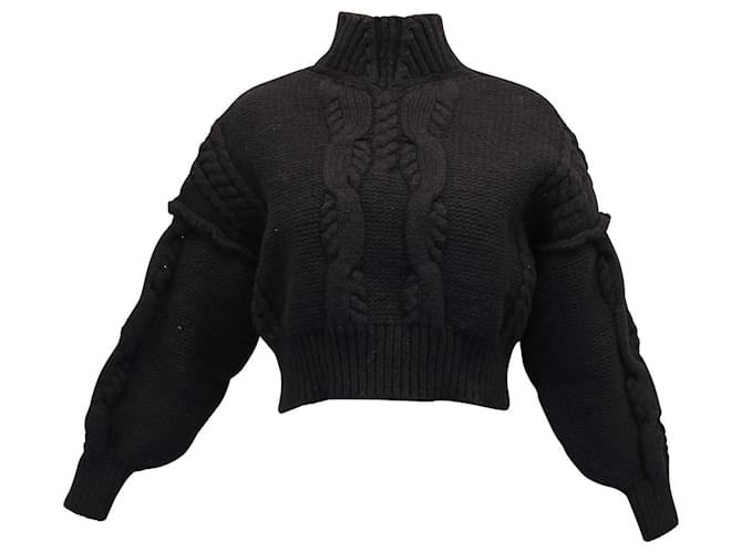 Iro Lyme Chunky Knit Cropped Sweater in Black Merino Wool  ref.1301765