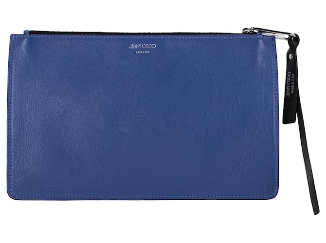 Jimmy Choo Two-Tone Pouch in Blue Leather and Burgundy Suede  ref.1301777