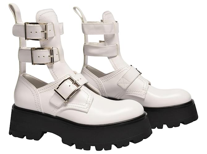 Alexander Mcqueen Zapatos con Plataforma en Piel Blanca Blanco Cuero  ref.1301781