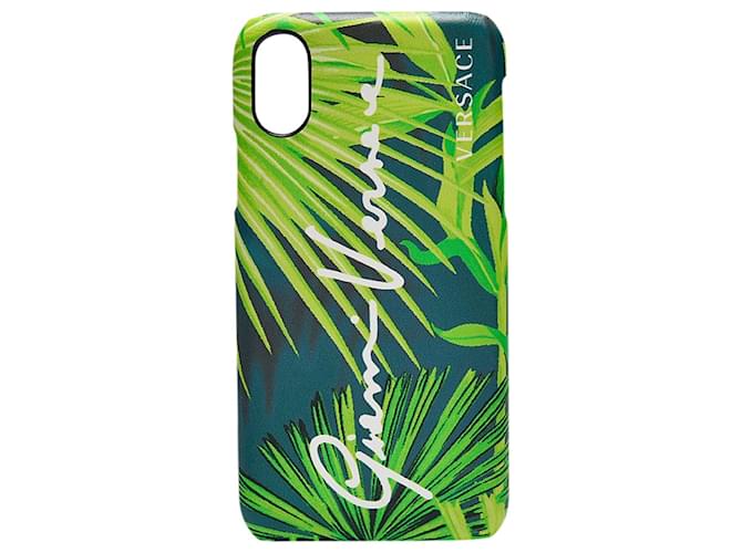 Versace Housse de téléphone en PVC imprimé Jungle Cuir Vert  ref.1301839