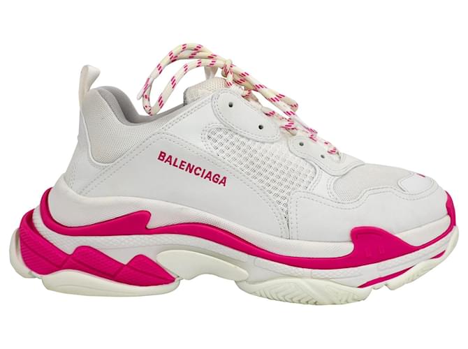 Zapatillas Balenciaga Triple S en piel rosa blanca Blanco Cuero  ref.1301843
