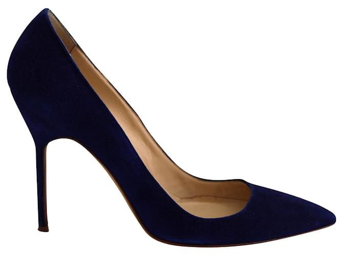 Zapatos de salón en punta Manolo Blahnik BB en ante azul marino Suecia  ref.1301856