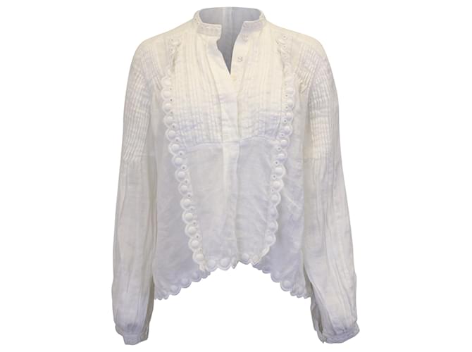 Isabel Marant – Bestickte Bluse mit Wellenkanten aus weißer Ramie  ref.1301858