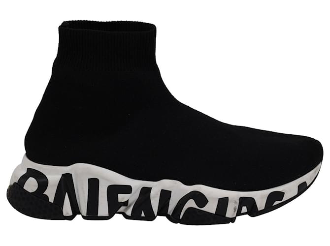 Balenciaga Sneaker Aus Recyceltem Strick Mit Graffiti-print Aus Schwarzem Polyester  ref.1301860